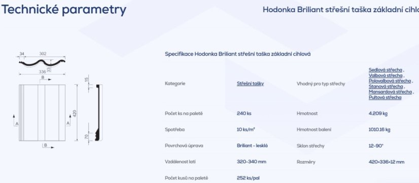 Hodonka - Barva: cihlová, Typ tašky: Základní taška, Typ krytiny: Betonová taška, Název: Hodonka, Povrchová úprava: Elegant - matná
