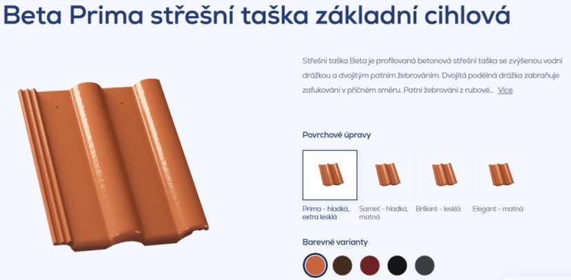 Beta 1/1 - Barva: Hnědá, Typ tašky: Základní taška, Typ krytiny: Betonová taška, Název: Beta, Povrchová úprava: Elegant - matná