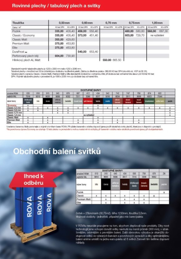 Falcované svitky ROVA - Barva: Dle vzorníku na vyžádání, Typ krytiny: ROVA Falcovací svitky FOP, Materiál: ocel, Třída kvality: ROVA Classic (standartní barvy), Šířka plechu: 407 mm