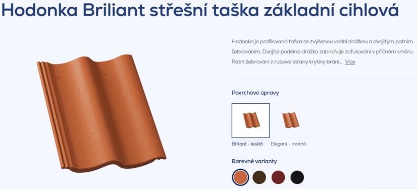 Hodonka - Barva: cihlová, Typ tašky: Základní taška, Typ krytiny: Betonová taška, Název: Hodonka, Povrchová úprava: Elegant - matná