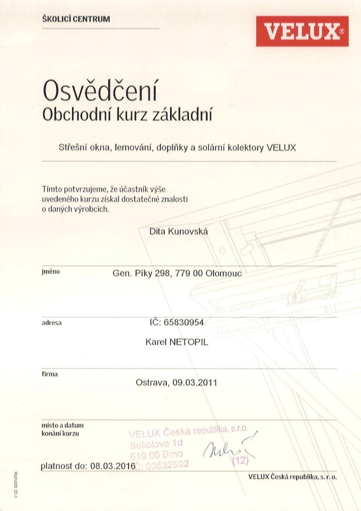 Certifikace VELUX